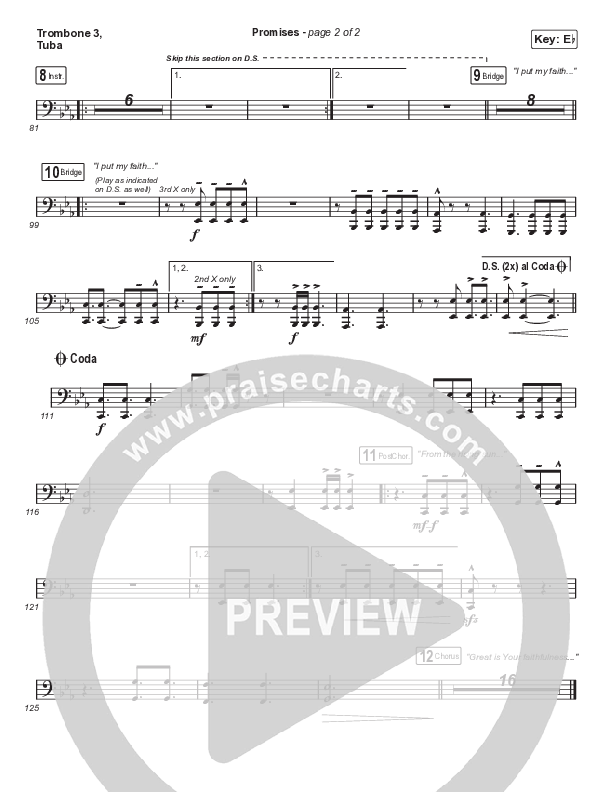 Promises (Unison/2-Part Choir) Trombone 3/Tuba (Maverick City Music / Arr. Erik Foster)