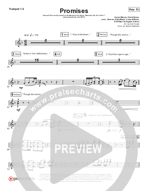 Promises (Unison/2-Part Choir) Trumpet 1,2 (Maverick City Music / Arr. Erik Foster)