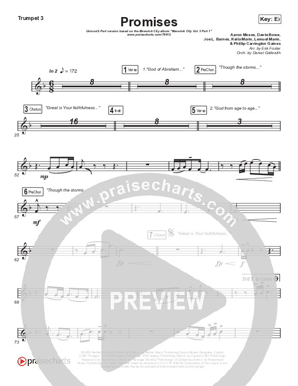 Promises (Unison/2-Part Choir) Trumpet 3 (Maverick City Music / Arr. Erik Foster)
