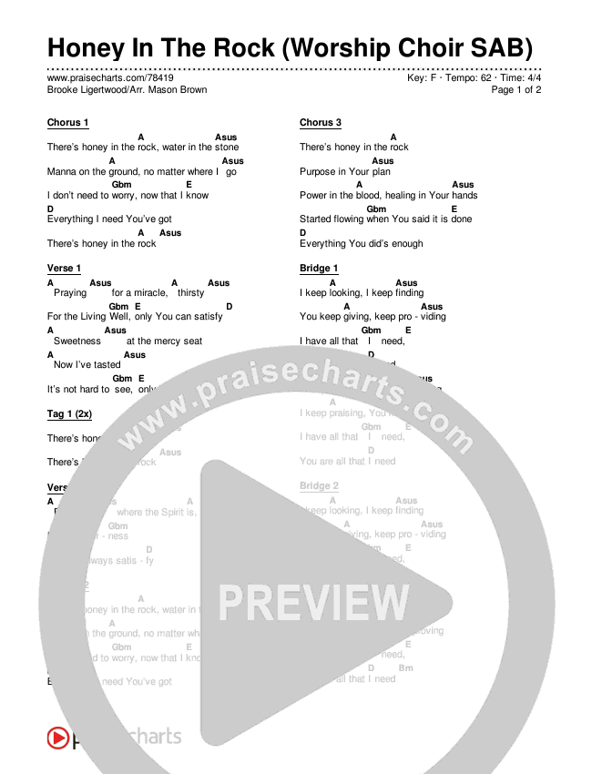Honey In The Rock (Worship Choir SAB) Chords & Lyrics (Brooke Ligertwood / Arr. Mason Brown)