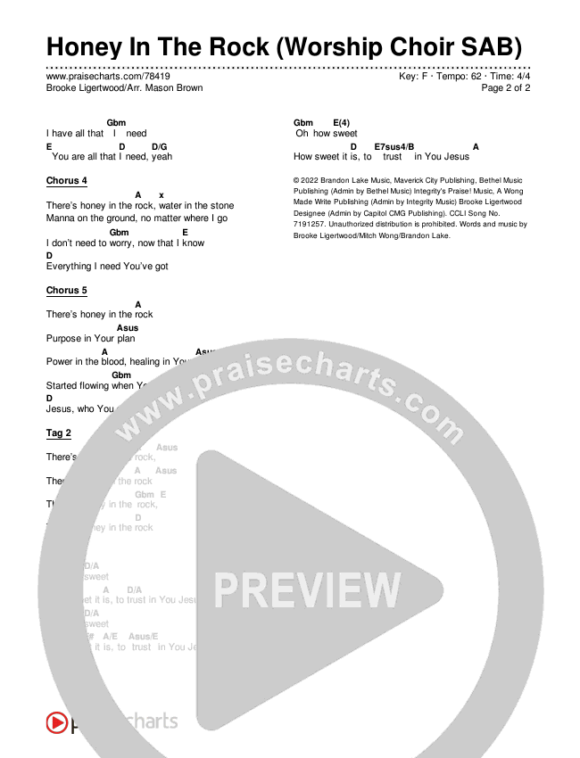 Honey In The Rock (Worship Choir SAB) Chords & Lyrics (Brooke Ligertwood / Arr. Mason Brown)