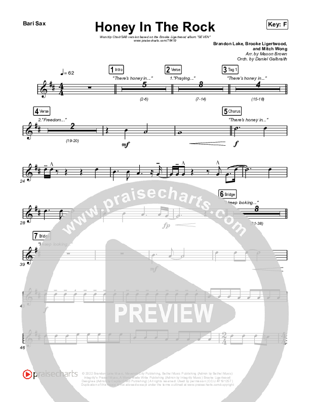 Honey In The Rock (Worship Choir SAB) Bari Sax (Brooke Ligertwood / Arr. Mason Brown)