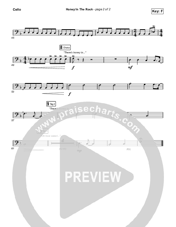 Honey In The Rock (Worship Choir SAB) Cello (Brooke Ligertwood / Arr. Mason Brown)