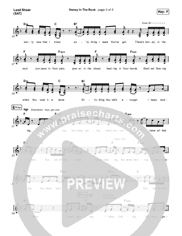 Honey In The Rock (Worship Choir SAB) Lead Sheet (SAT) (Brooke Ligertwood / Arr. Mason Brown)