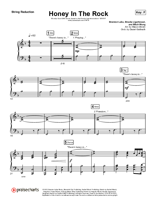 Honey In The Rock (Worship Choir SAB) String Reduction (Brooke Ligertwood / Arr. Mason Brown)