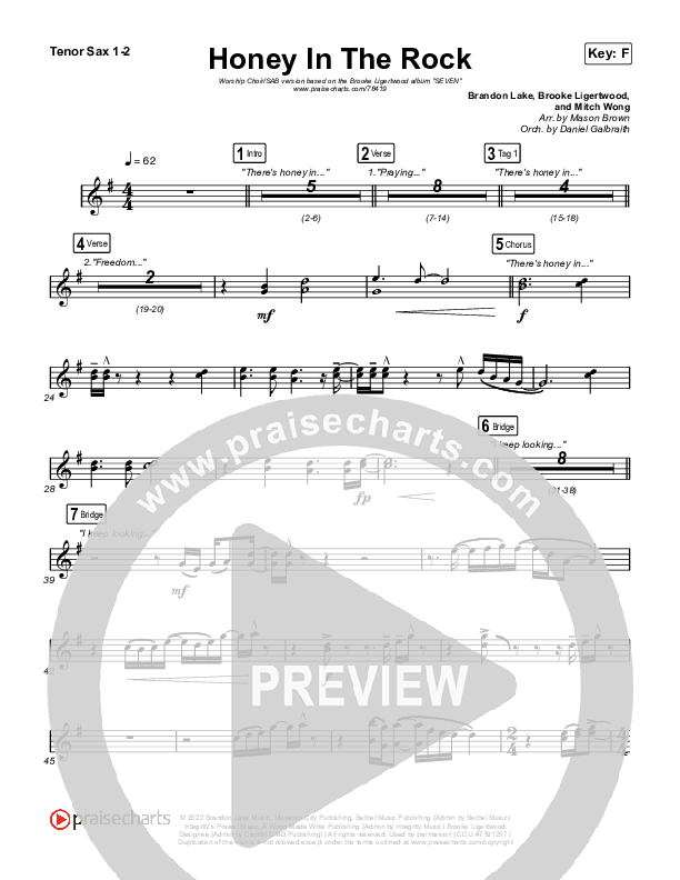 Honey In The Rock (Worship Choir SAB) Sax Pack (Brooke Ligertwood / Arr. Mason Brown)