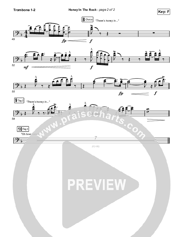 Honey In The Rock (Worship Choir SAB) Trombone 1/2 (Brooke Ligertwood / Arr. Mason Brown)