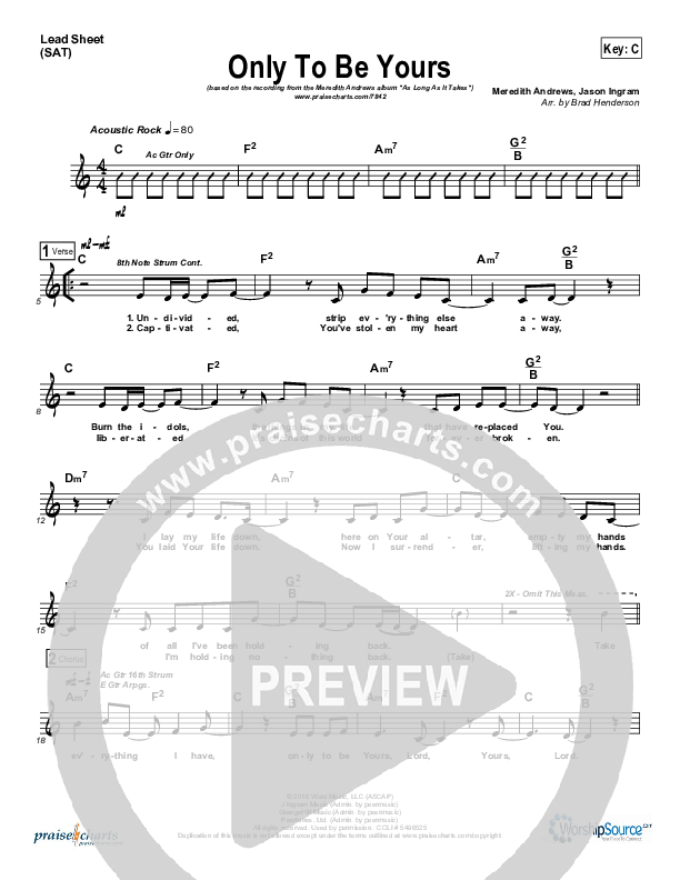 Only To Be Yours Lead Sheet (Meredith Andrews)