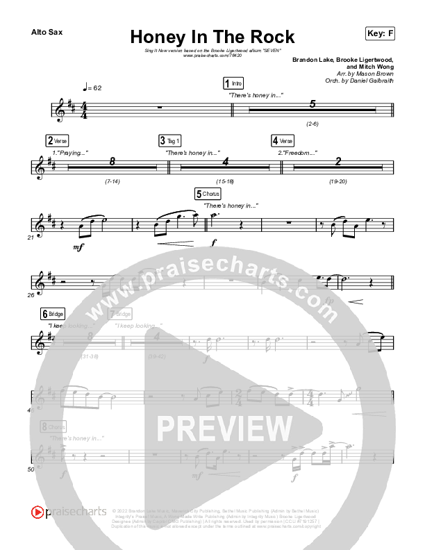 Honey In The Rock (Sing It Now SATB) Alto Sax (Brooke Ligertwood / Arr. Mason Brown)