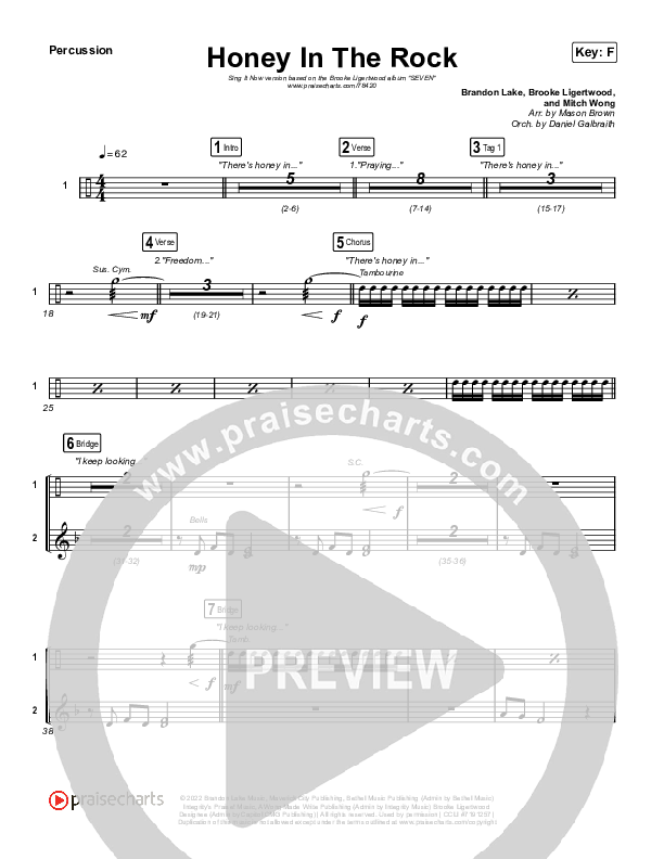 Honey In The Rock (Sing It Now SATB) Percussion (Brooke Ligertwood / Arr. Mason Brown)
