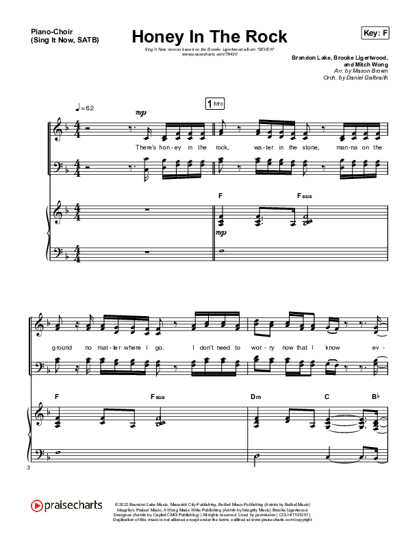 Honey In The Rock (Sing It Now SATB) Piano/Choir (SATB) (Brooke Ligertwood / Arr. Mason Brown)