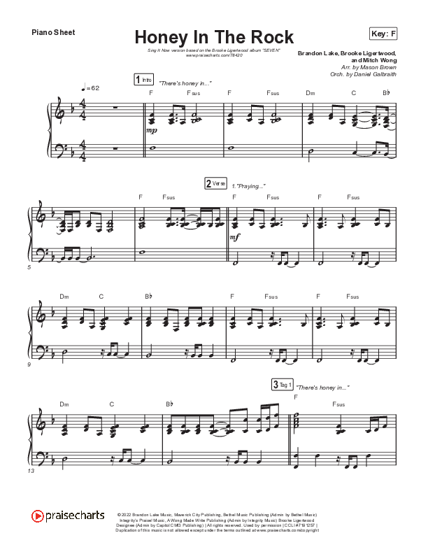 Honey In The Rock (Sing It Now SATB) Piano Sheet (Brooke Ligertwood / Arr. Mason Brown)