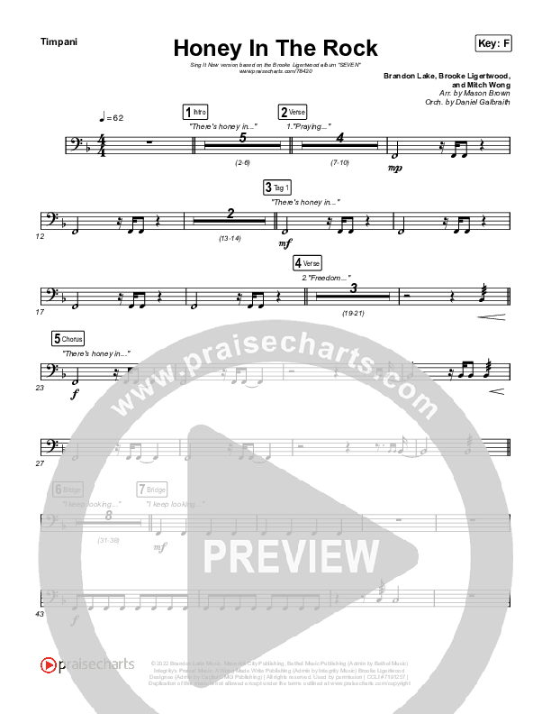 Honey In The Rock (Sing It Now SATB) Timpani (Brooke Ligertwood / Arr. Mason Brown)