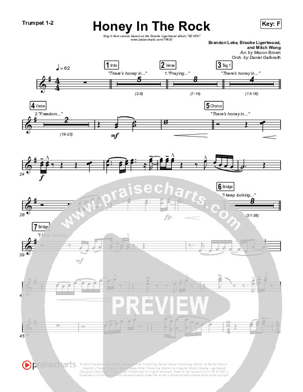 Honey In The Rock (Sing It Now SATB) Trumpet 1,2 (Brooke Ligertwood / Arr. Mason Brown)