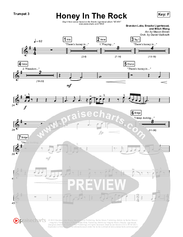 Honey In The Rock (Sing It Now SATB) Trumpet 3 (Brooke Ligertwood / Arr. Mason Brown)