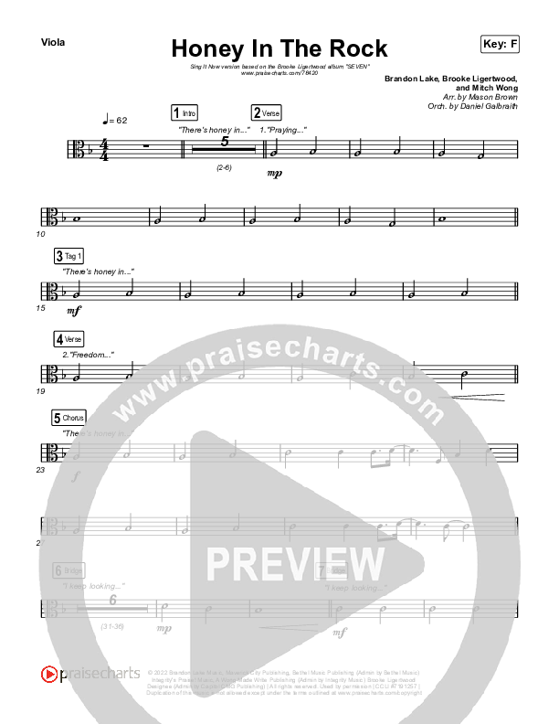 Honey In The Rock (Sing It Now SATB) String Pack (Brooke Ligertwood / Arr. Mason Brown)