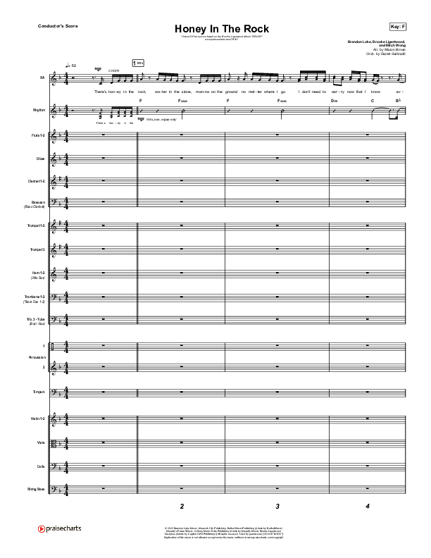 Honey In The Rock (Unison/2-Part Choir) Conductor's Score (Brooke Ligertwood / Arr. Mason Brown)