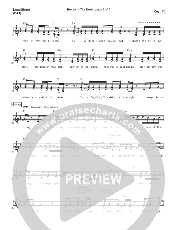 Honey In The Rock (Unison/2-Part Choir) Lead Sheet (SAT) (Brooke Ligertwood / Arr. Mason Brown)