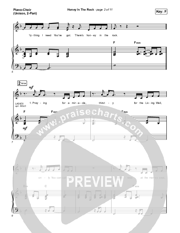Honey In The Rock (Unison/2-Part Choir) Piano/Choir  (Uni/2-Part) (Brooke Ligertwood / Arr. Mason Brown)