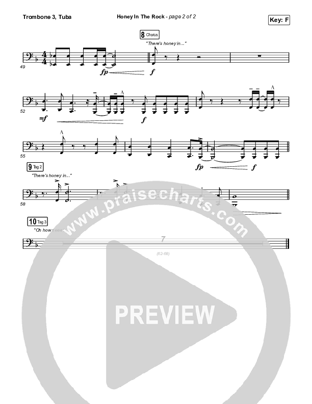 Honey In The Rock (Unison/2-Part Choir) Trombone 3/Tuba (Brooke Ligertwood / Arr. Mason Brown)