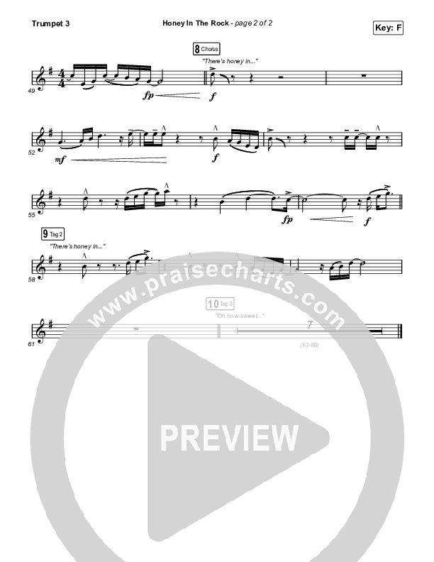 Honey In The Rock (Unison/2-Part Choir) Trumpet 3 (Brooke Ligertwood / Arr. Mason Brown)
