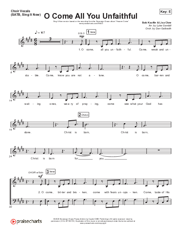O Come All You Unfaithful (Sing It Now SATB) Choir Sheet (SATB) (Sovereign Grace / Arr. Luke Gambill)