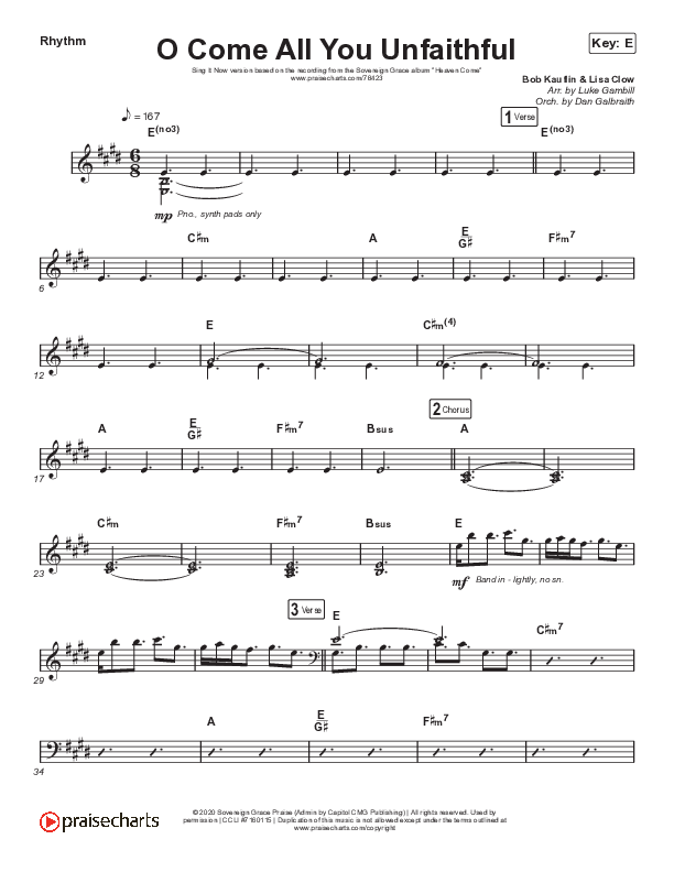 O Come All You Unfaithful (Sing It Now SATB) Rhythm Chart (Sovereign Grace / Arr. Luke Gambill)