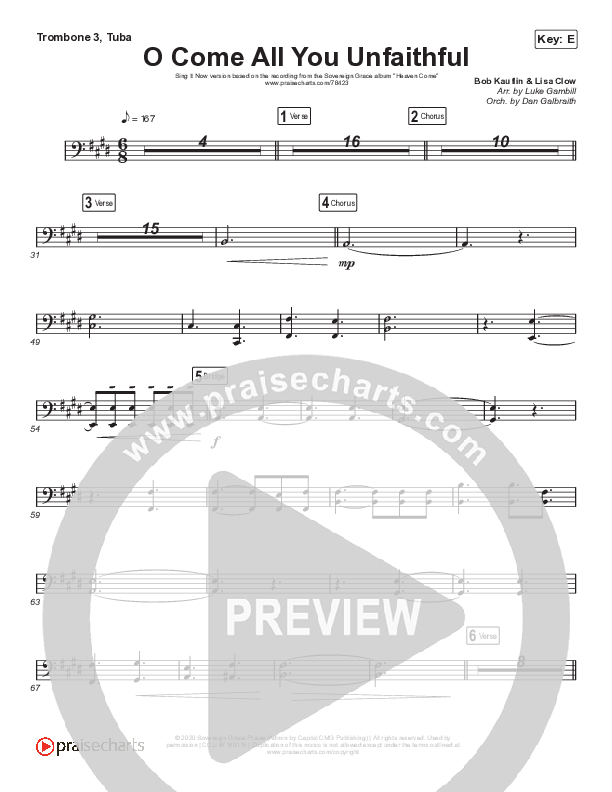 O Come All You Unfaithful (Sing It Now SATB) Trombone 3/Tuba (Sovereign Grace / Arr. Luke Gambill)