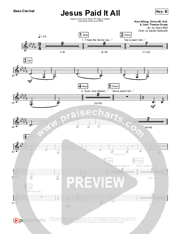 Jesus Paid It All Bass Clarinet (Austin Stone Worship)