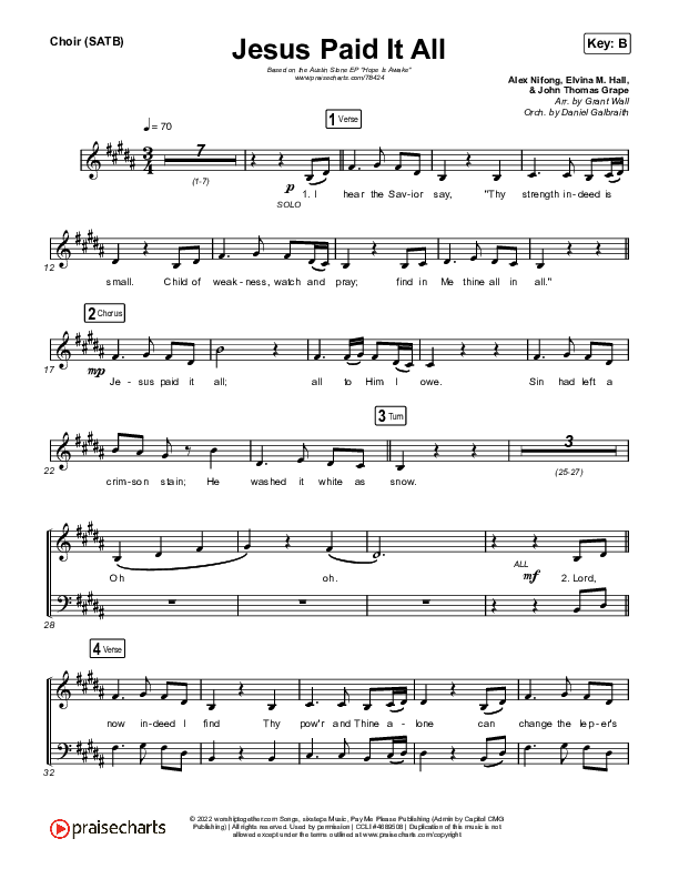 Jesus Paid It All Choir Sheet (SATB) (Austin Stone Worship)
