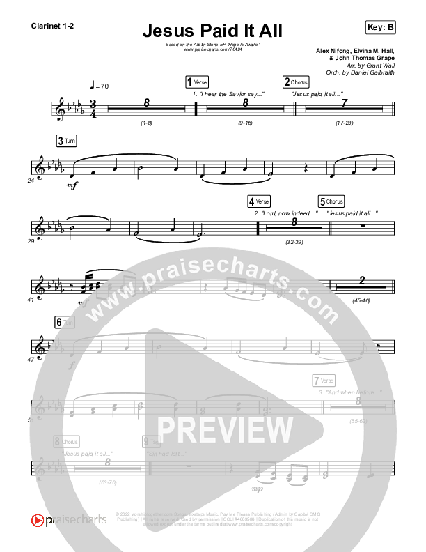 Jesus Paid It All Clarinet 1/2 (Austin Stone Worship)