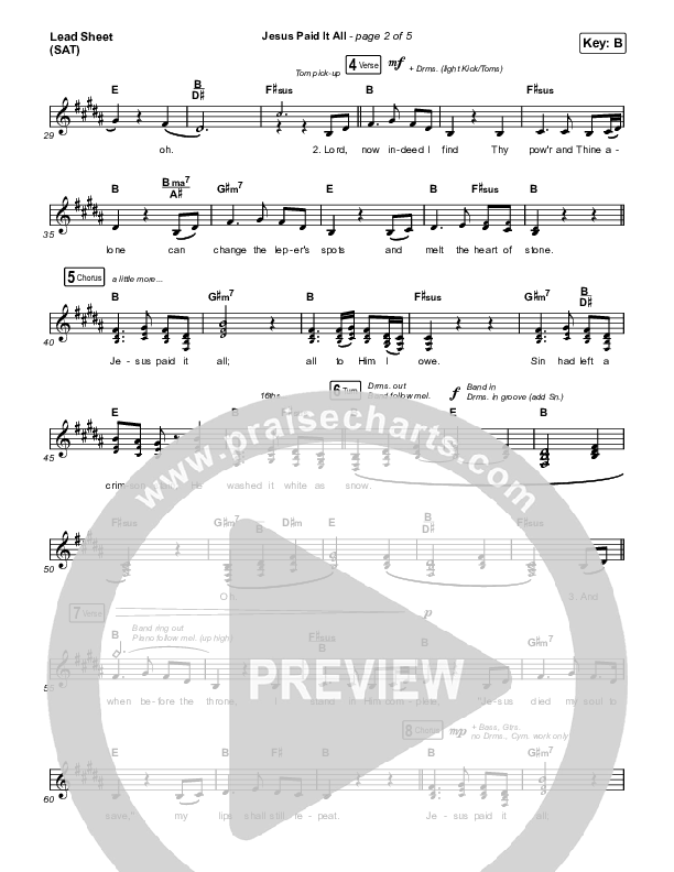 Jesus Paid It All Lead Sheet (SAT) (Austin Stone Worship)