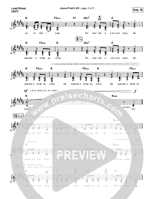 Jesus Paid It All Lead Sheet (SAT) (Austin Stone Worship)