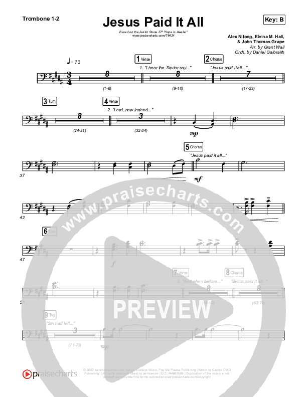 Jesus Paid It All Trombone 1/2 (Austin Stone Worship)