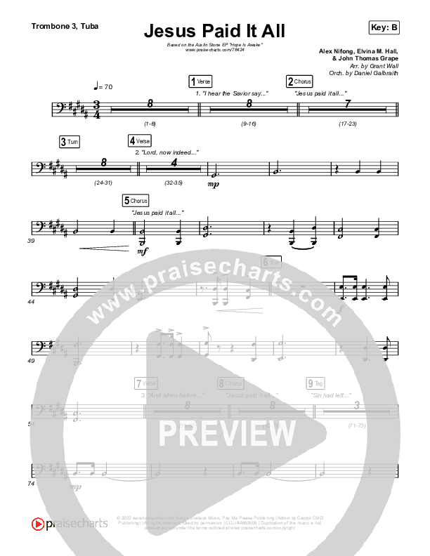 Jesus Paid It All Trombone 3/Tuba (Austin Stone Worship)