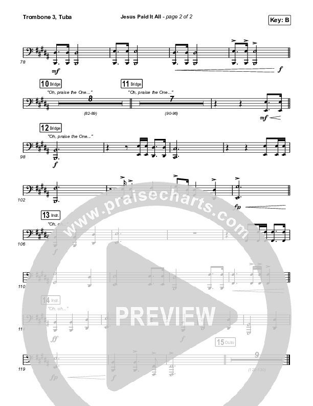 Jesus Paid It All Trombone 3/Tuba (Austin Stone Worship)