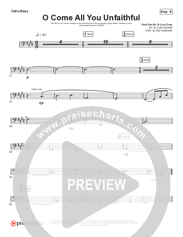 O Come All You Unfaithful (Worship Choir SAB) Cello/Bass (Sovereign Grace / Arr. Luke Gambill)
