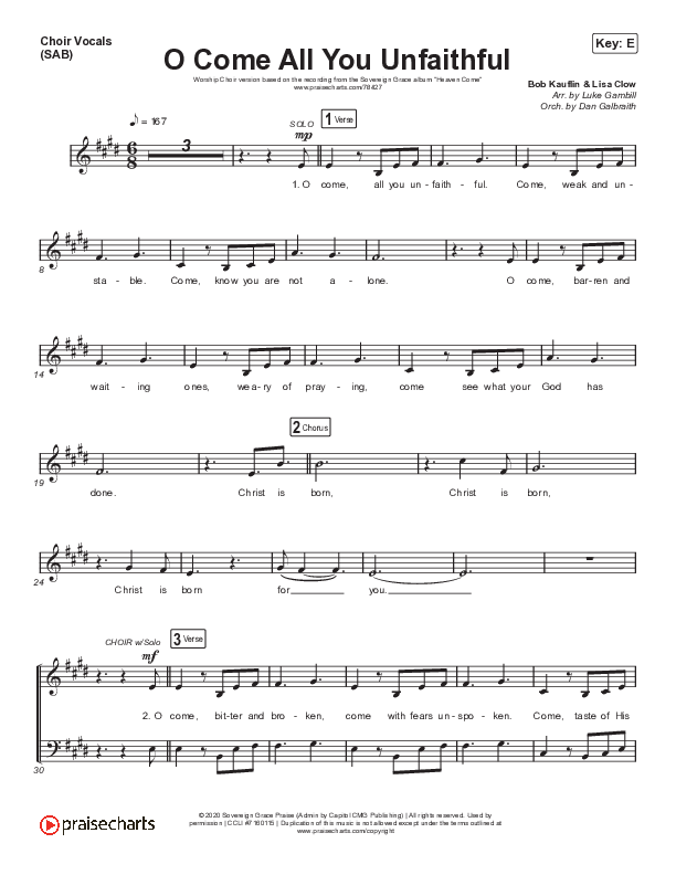 O Come All You Unfaithful (Worship Choir SAB) Choir Sheet (SAB) (Sovereign Grace / Arr. Luke Gambill)