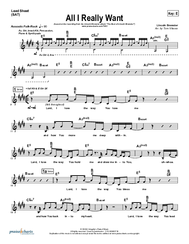 All I Really Want Lead Sheet (SAT) (Lincoln Brewster)