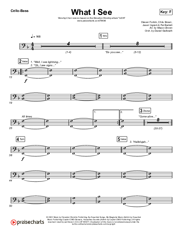 What I See (Worship Choir SAB) Cello/Bass (Elevation Worship / Chris Brown / Arr. Mason Brown)