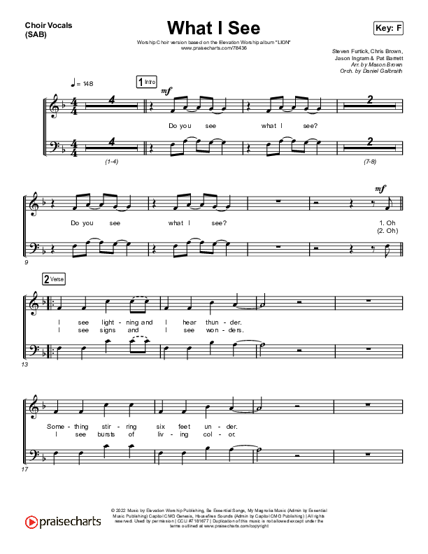 What I See (Worship Choir SAB) Choir Sheet (SAB) (Elevation Worship / Chris Brown / Arr. Mason Brown)