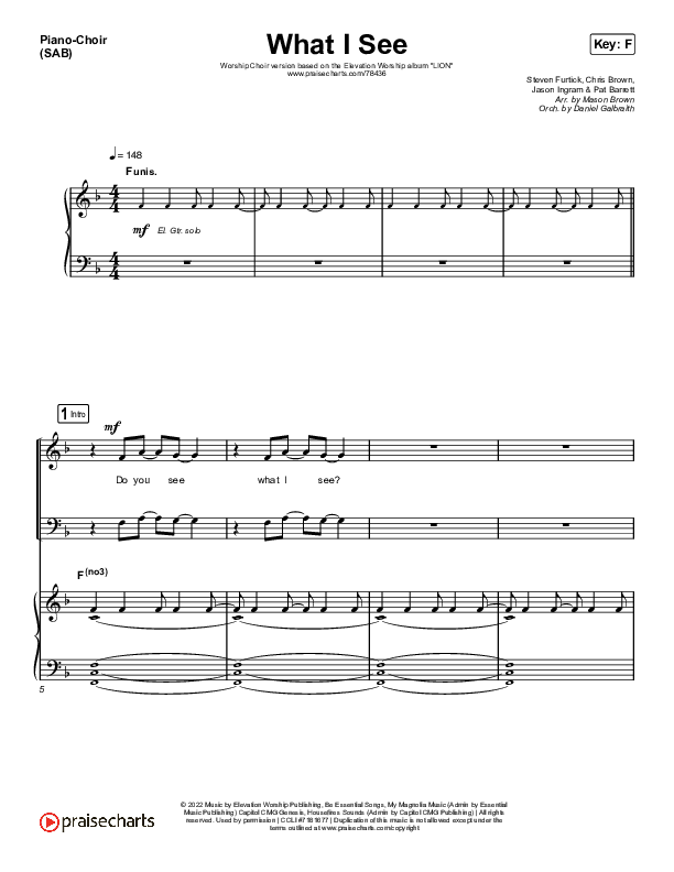 What I See (Worship Choir SAB) Piano/Choir (SAB) (Elevation Worship / Chris Brown / Arr. Mason Brown)