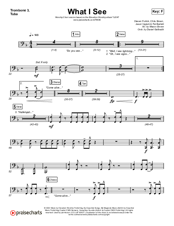 What I See (Worship Choir SAB) Trombone 3/Tuba (Elevation Worship / Chris Brown / Arr. Mason Brown)