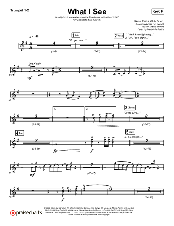 What I See (Worship Choir SAB) Trumpet 1,2 (Elevation Worship / Chris Brown / Arr. Mason Brown)