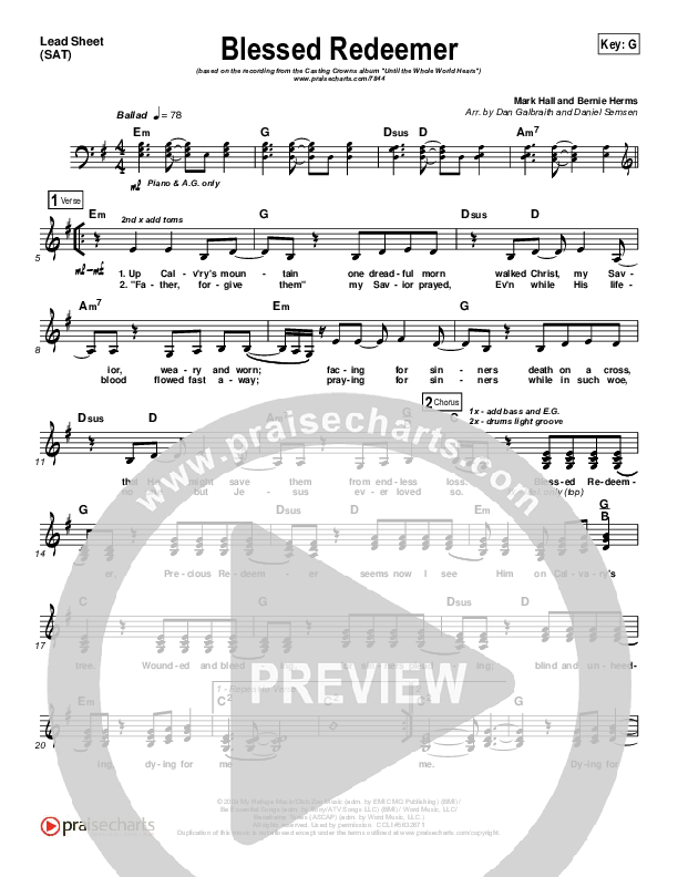 Blessed Redeemer Lead Sheet (SAT) (Casting Crowns)