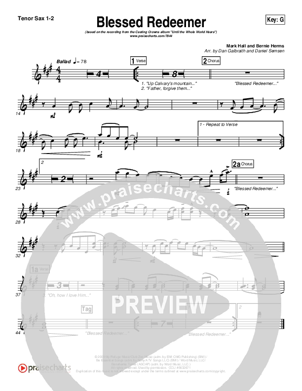 Blessed Redeemer Tenor Sax 1/2 (Casting Crowns)