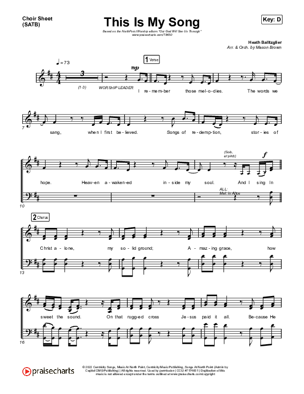 This Is My Song (Live) Choir Sheet (SATB) (North Point Worship)