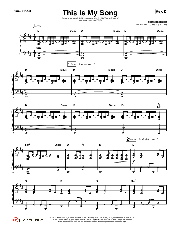 This Is My Song (Live) Piano Sheet (North Point Worship)