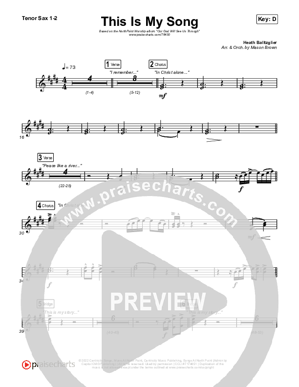 This Is My Song (Live) Tenor Sax 1/2 (North Point Worship)