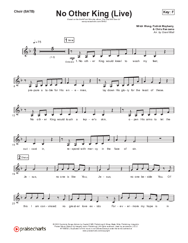No Other King (Live) Choir Sheet (SATB) (North Point Worship)